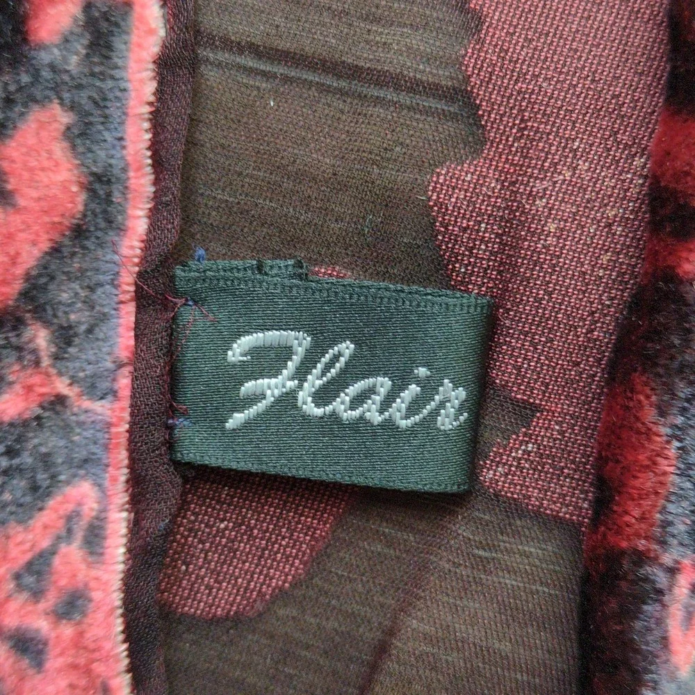 Silk Blend Velvet Burnout Scarf Red Burgundy Black Leaf Print Whimsigoth Fairy